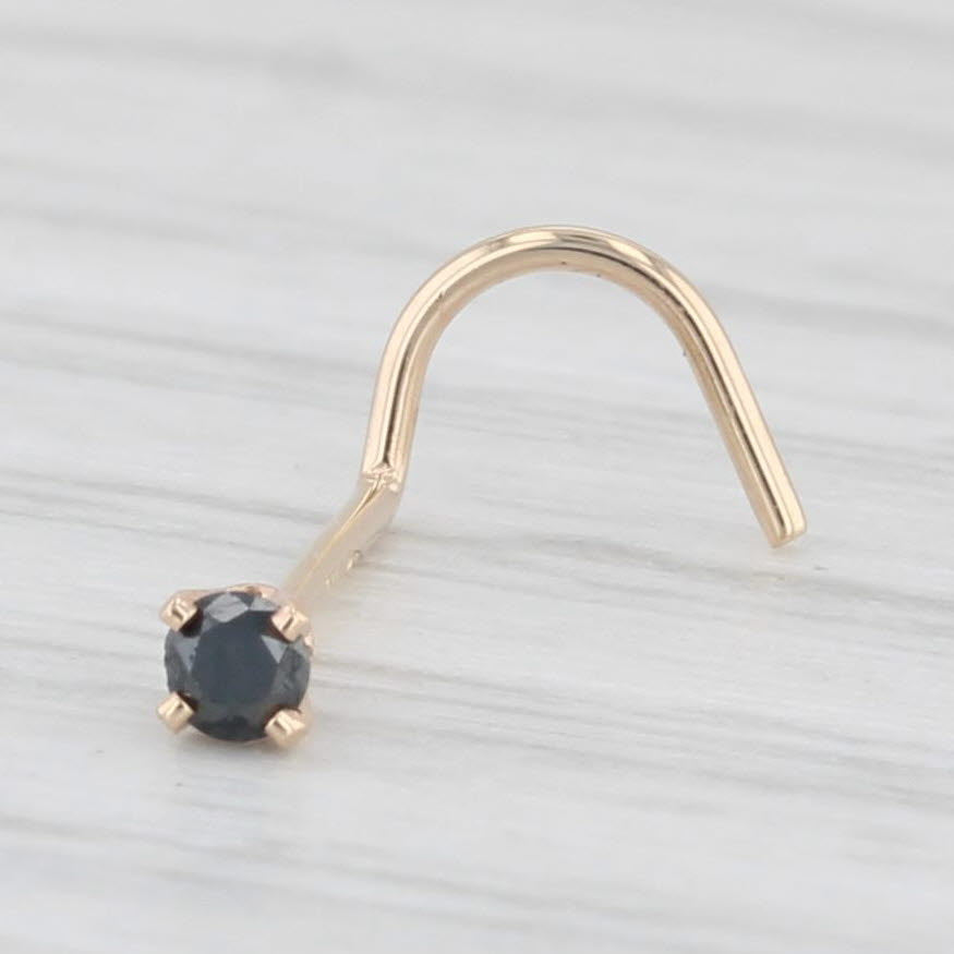 Light Gray New Black Diamond Solitaire Nose Stud Piercing 14k Yellow Gold