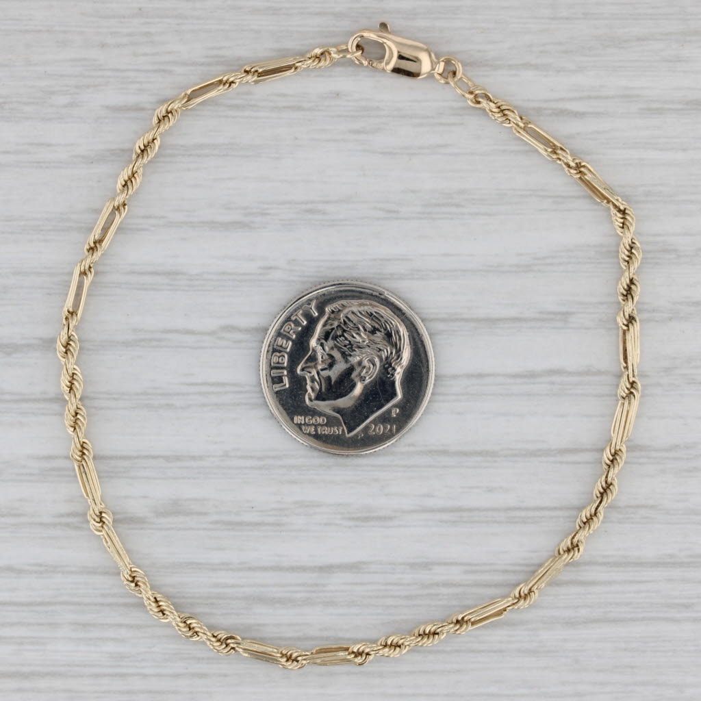 Gray Rope Chain Bracelet 14k Yellow Gold 7.25" 2mm