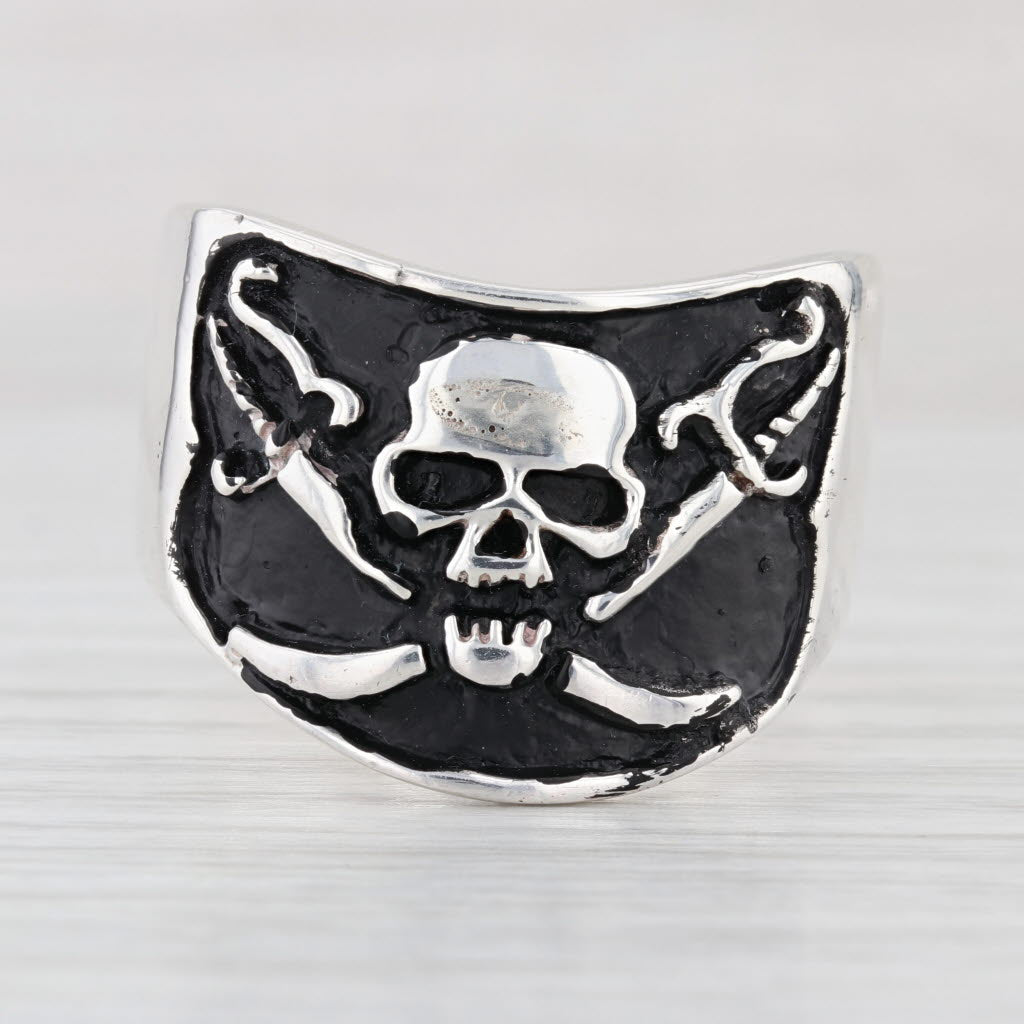 Skull Crossing Swords Ring Sterling Silver Size 14.5 Biker Gothic Large Band