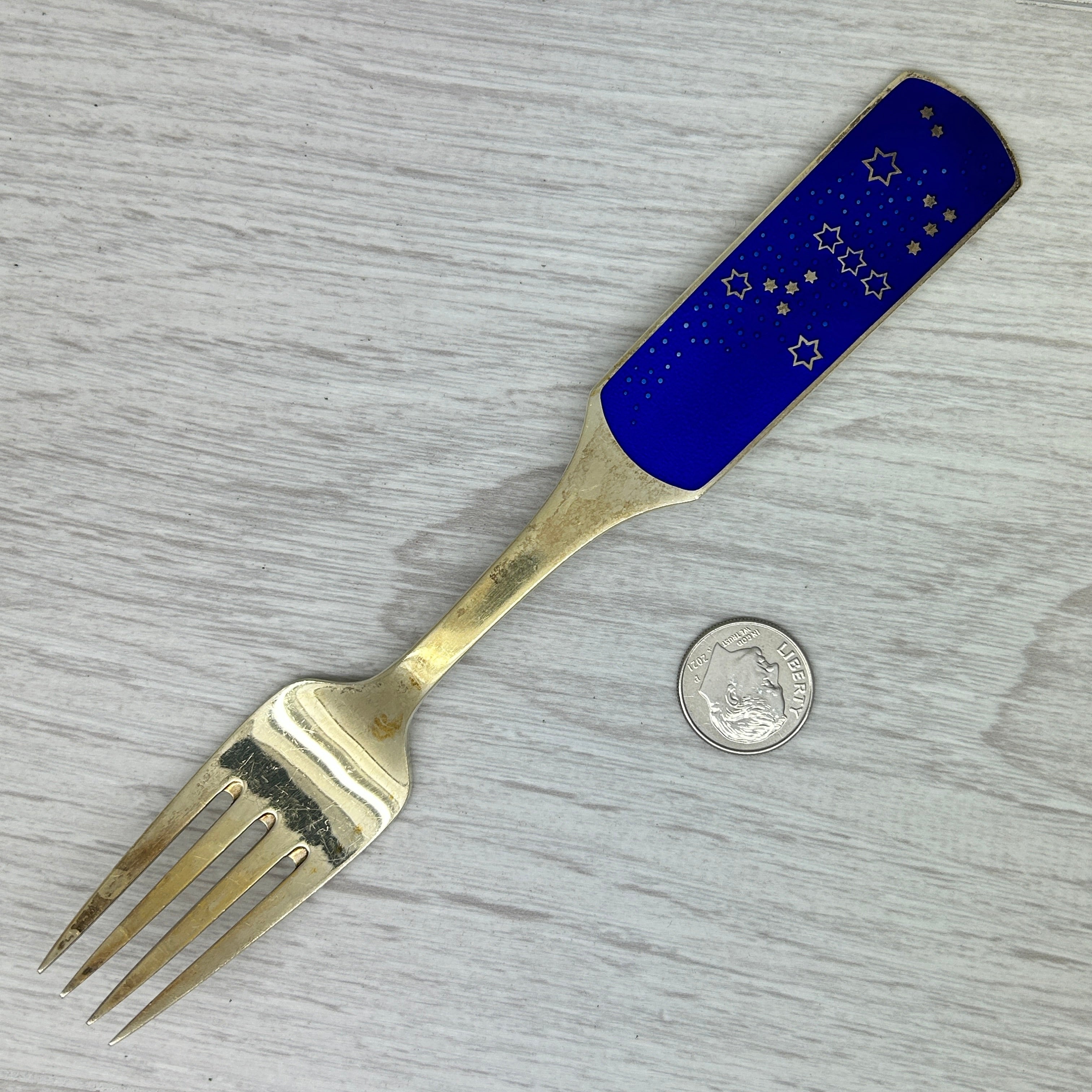 Gray Vintage 1964 Anton Michelsen Sterling Silver & Enamel Christmas Fork Denmark