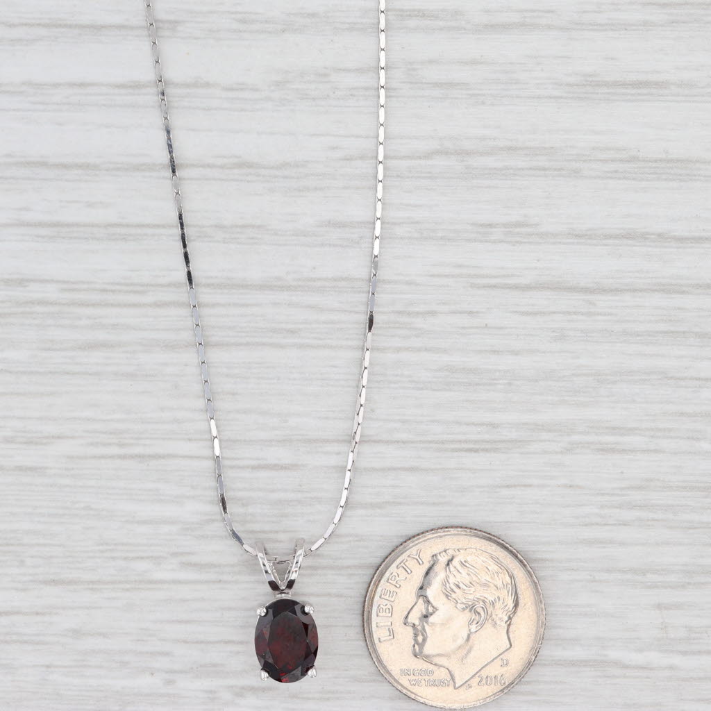 Light Gray 1.40ct Oval Garnet Solitaire Pendant Necklace 14k White Gold 16" Box Chain