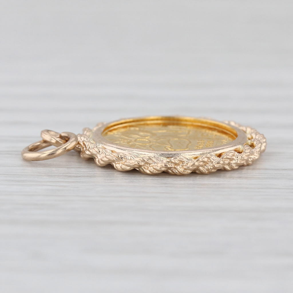 1989 Chinese Panda Coin Pendant 1/20 oz 24k 5 Yuan 14k Yellow Gold Charm