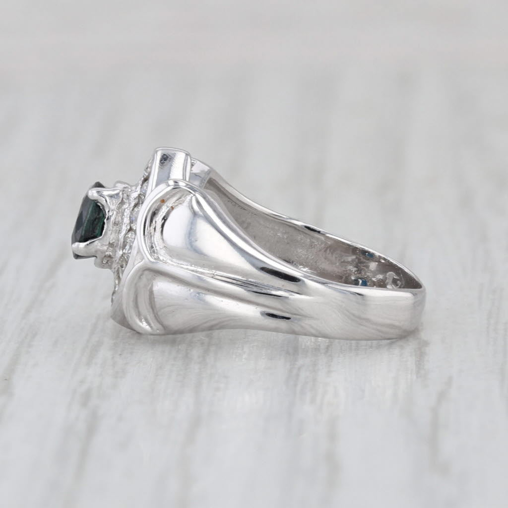 0.82ctw Blue Sapphire Diamond Halo Ring 18k White Gold Size 3.5 Engagement