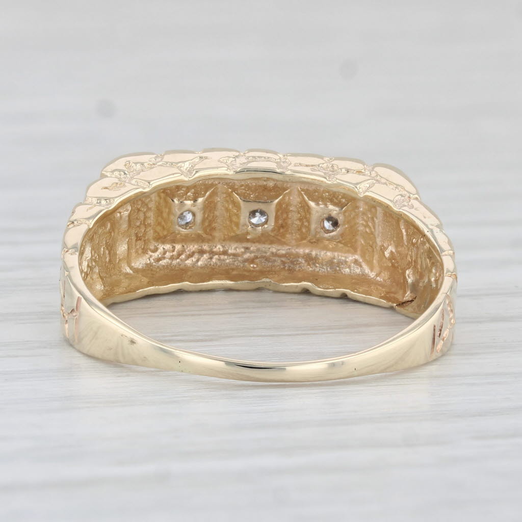 Light Gray Vintage Diamond 3-Stone Men's Ring Wedding 10k Gold Nugget Band Size 10.75