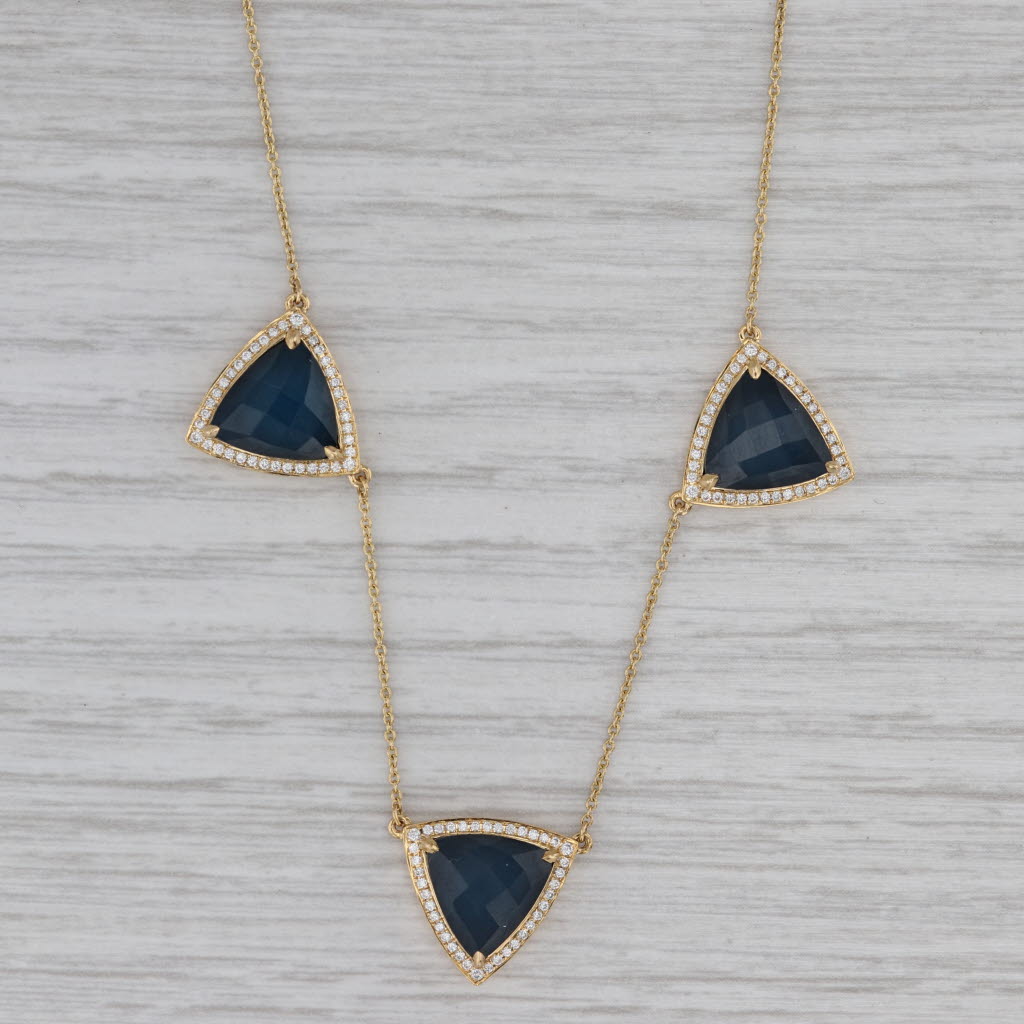 Gray New Doves Doron Paloma Sapphire Diamond 18k Yellow Gold 16" 18" Cable Chain