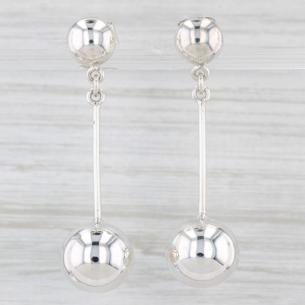 Light Gray Vintage Bead Dangle Earrings Sterling Silver Pierced Drops