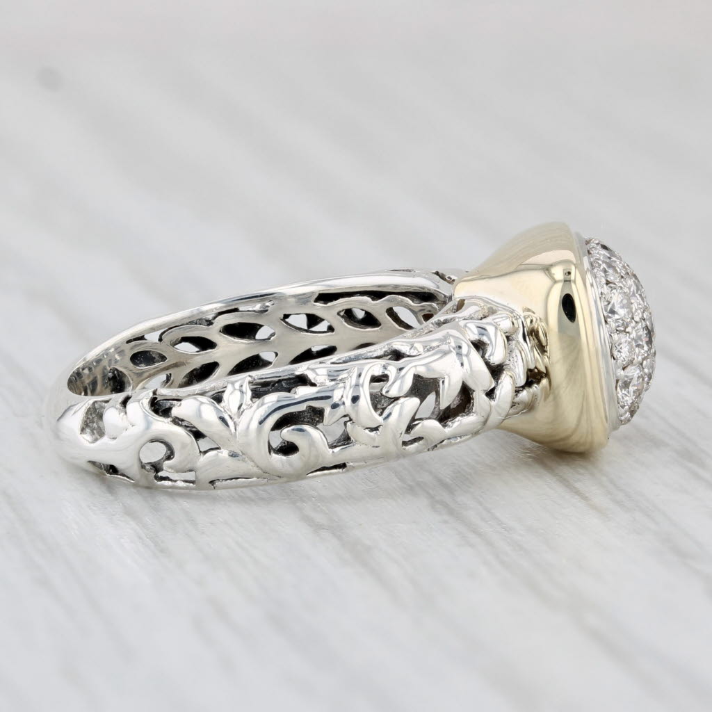 Light Gray 0.50ctw Diamond Cluster Floral Ring Sterling Silver 14k Gold Size 6 Ornate