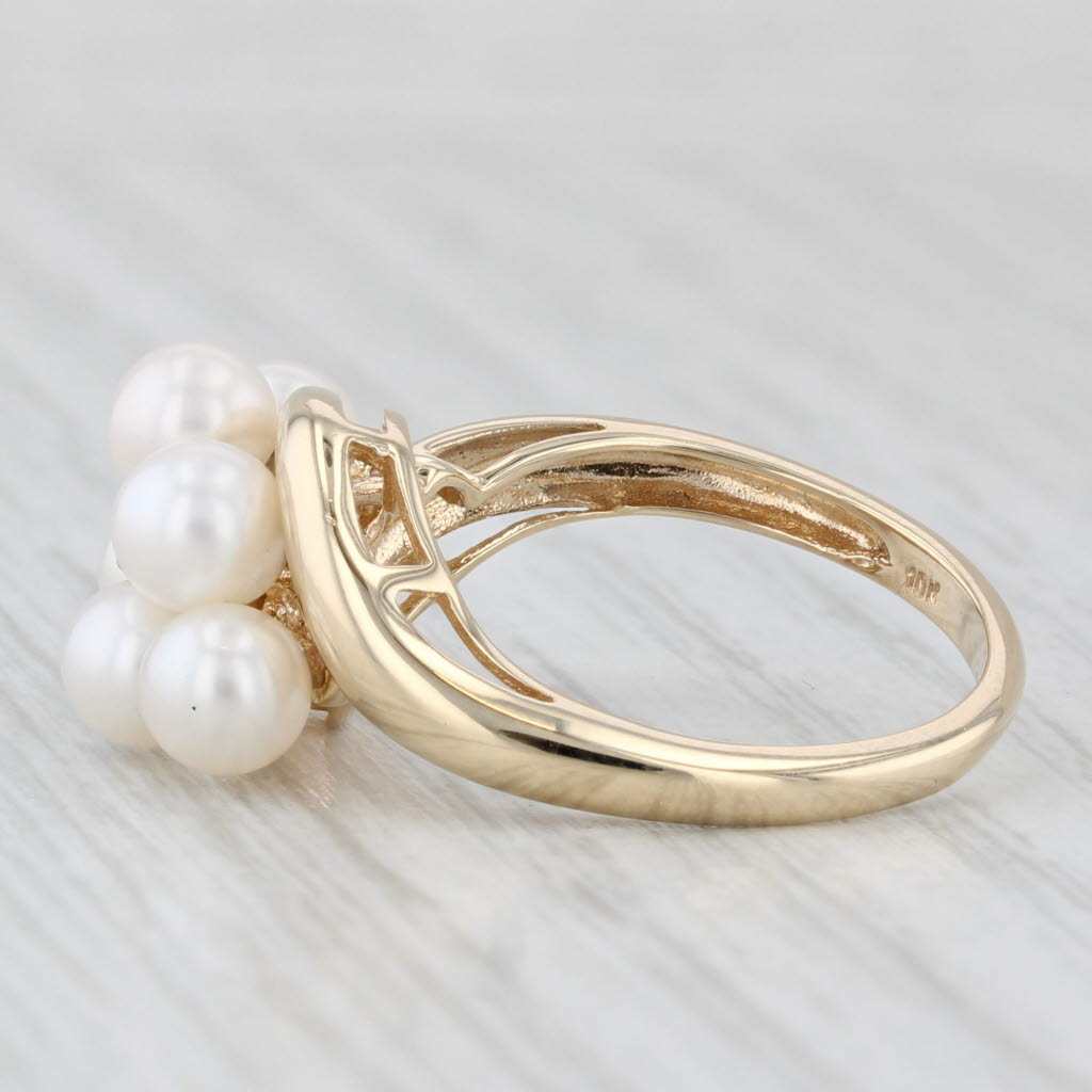 Light Gray Cultured Pearl Bypass Ring 10k Yellow Gold Size 7