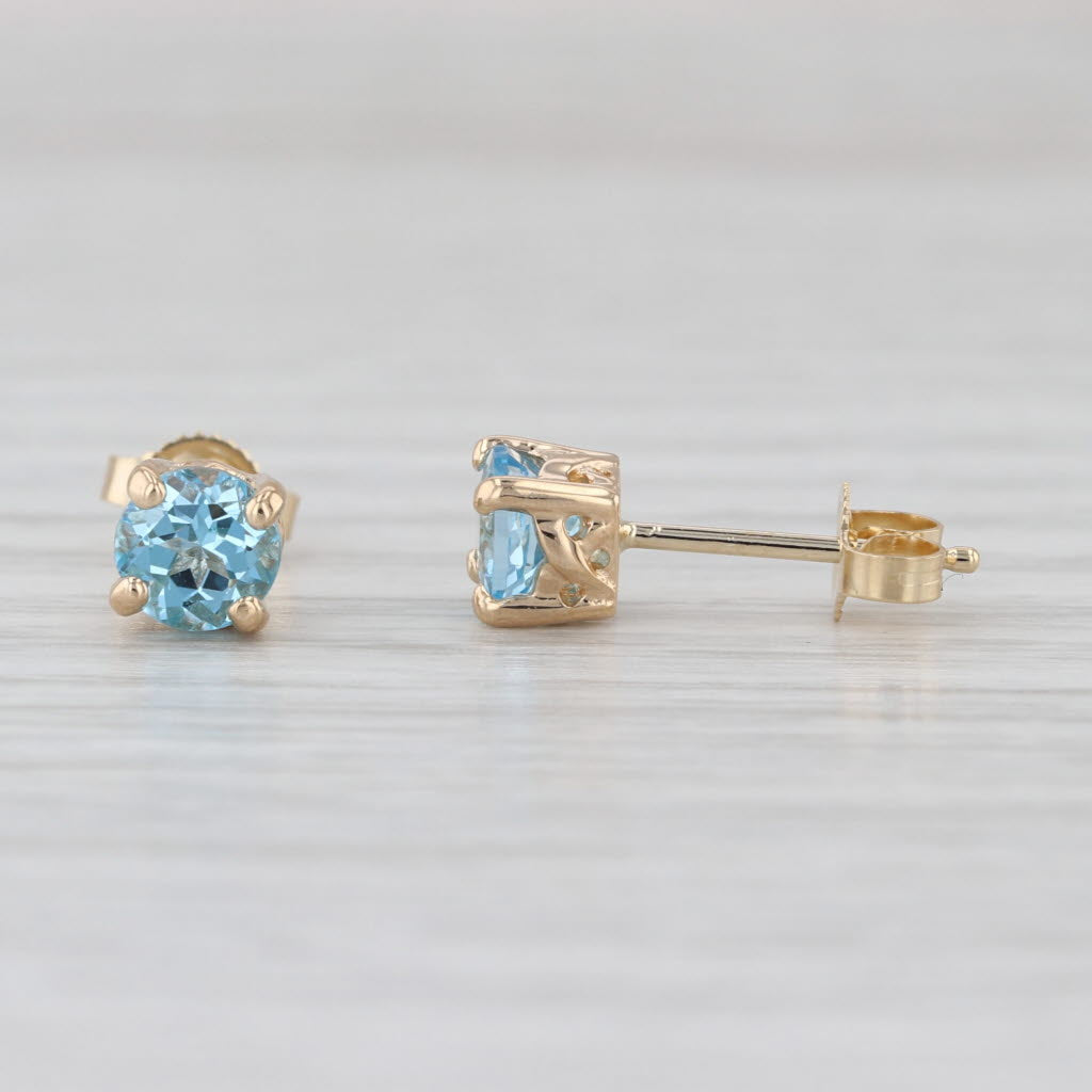 1.20ctw Blue Topaz Round Solitaire Stud Earrings 14k Yellow Gold