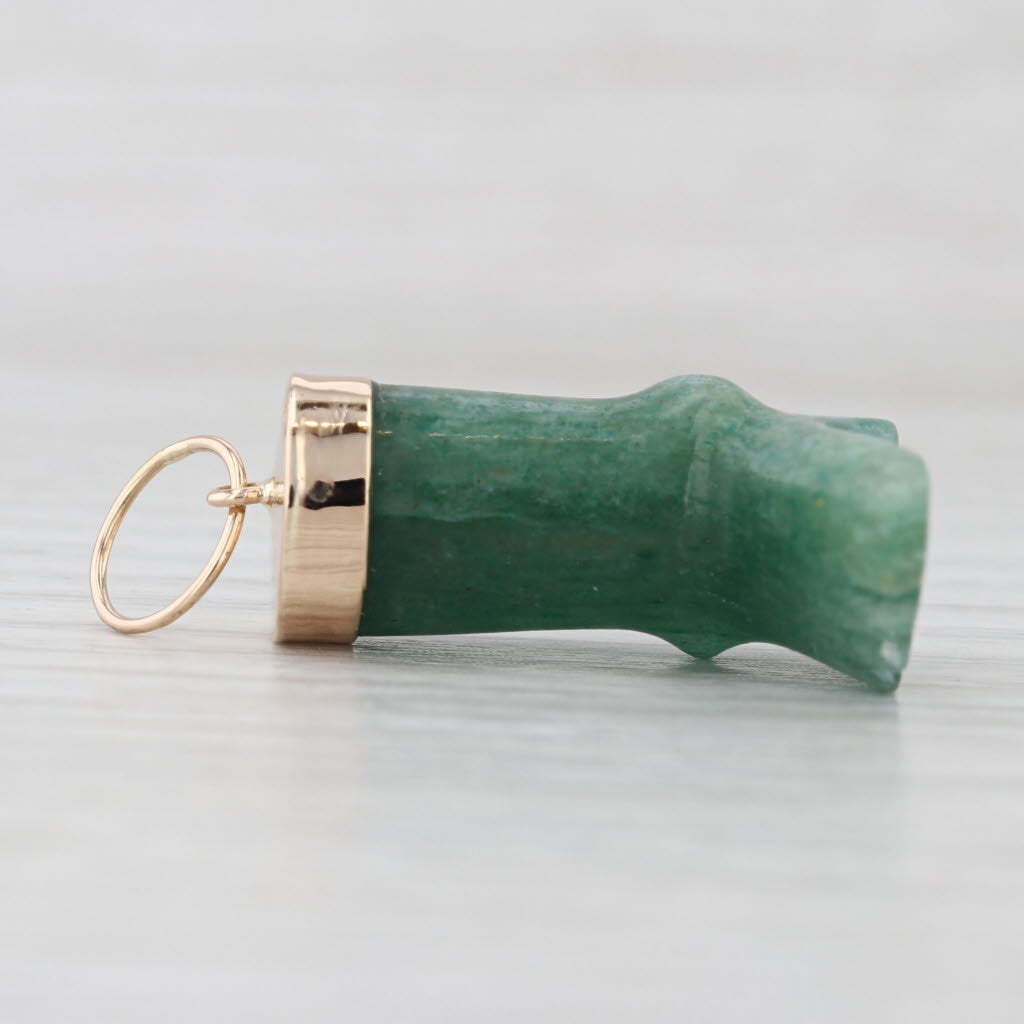 Carved Green Aventurine Quartzite Foot Pendant 18k Yellow Gold Charm