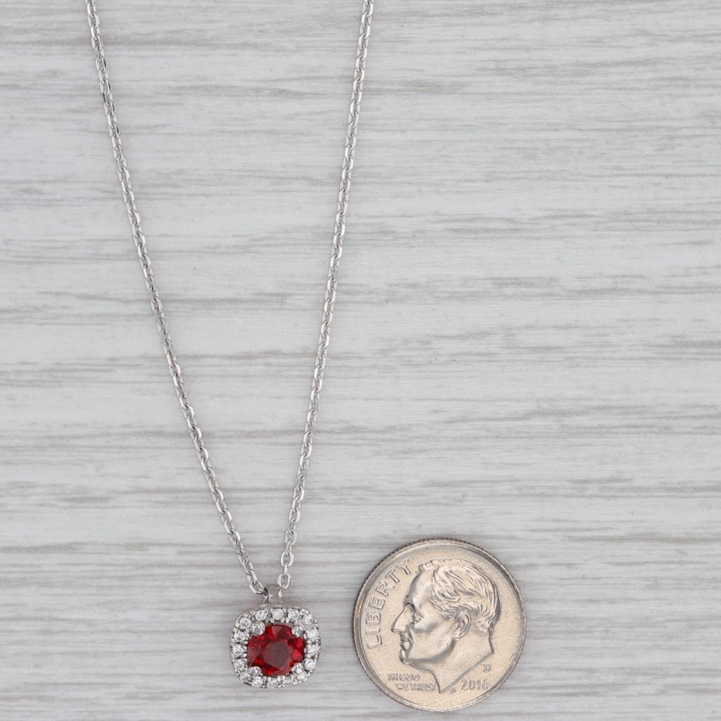 Gray 1.05ctw Ruby Diamond Halo Pendant Necklace 14k White Gold Adjustable Cable Chain