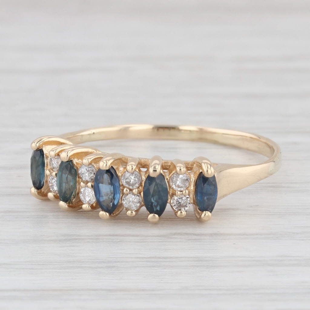 Light Gray 0.62ctw Blue Sapphire Diamond Ring 14k Yellow Gold Size 8.25 Stackable