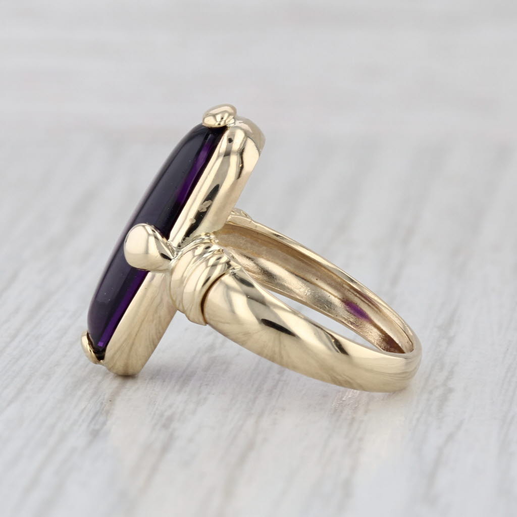 Amethyst Oval Cabochon Solitaire Ring 14k Yellow Gold Size 8