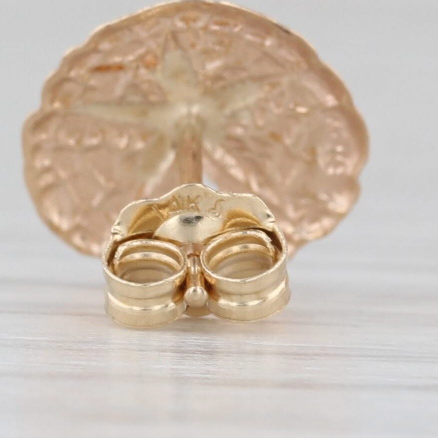 Gray Round Sand Dollar Stud Earrings 14k Yellow Gold Nautical Jewelry