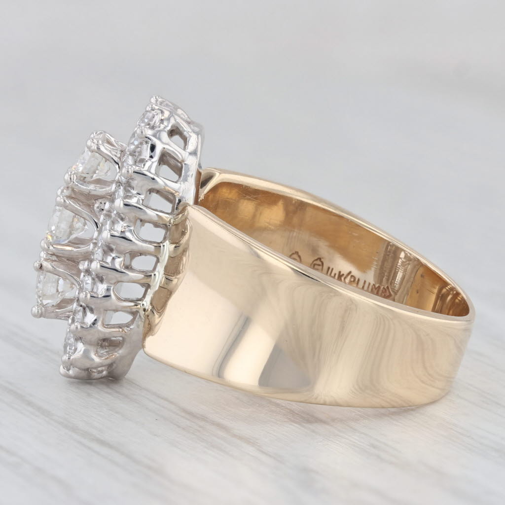 Light Gray 0.97ctw Diamond 3-Stone Cocktail Cluster Ring 14k Gold Size 8.25