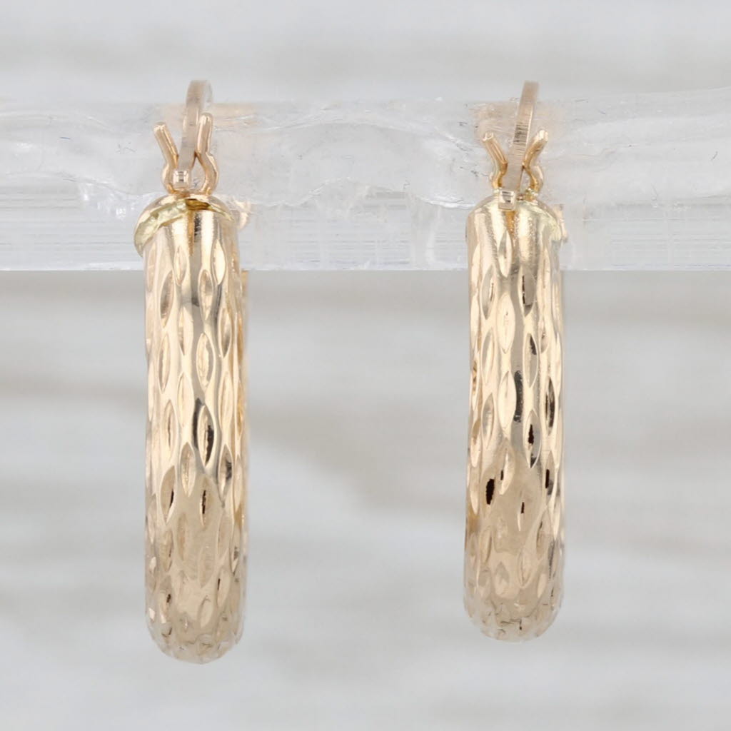 Textured Hoop Earrings 10k Yellow Gold Snap Top Round Hoops