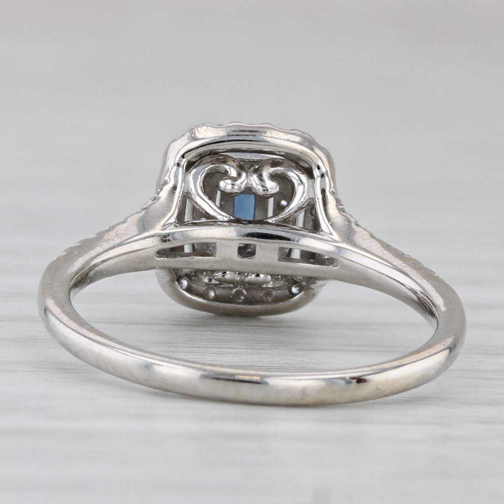 Gray 0.55ctw Blue Sapphire Diamond Halo Ring 14k White Gold Size 6.75 Engagement