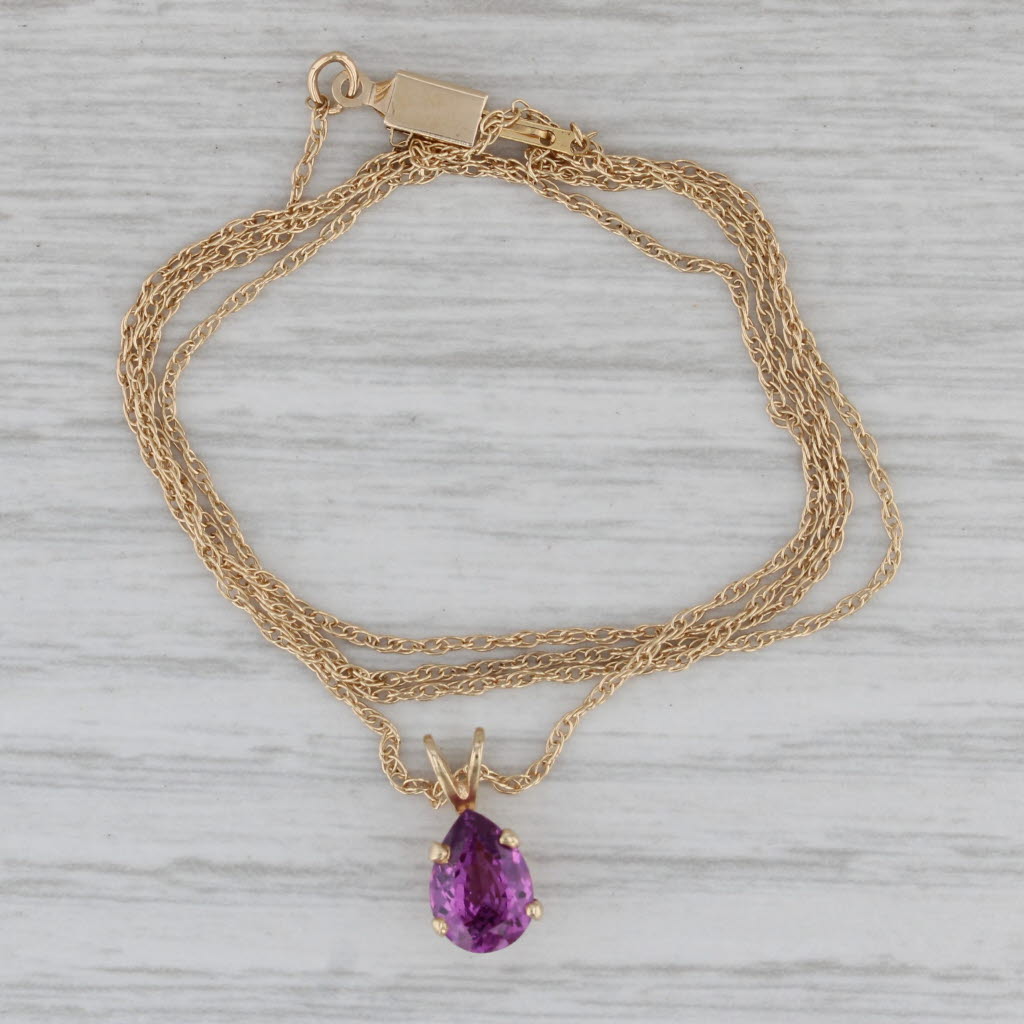 Gray Garnet Teardrop Pendant Necklace 14k Yellow Gold 18" Rope Chain
