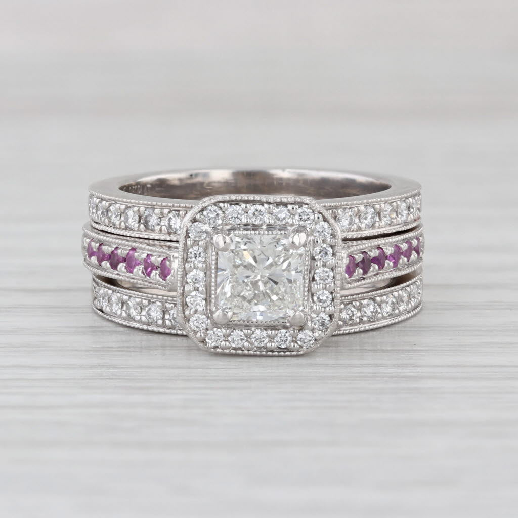 1.62ctw Radiant Diamond Halo Engagement 2 Wedding Band Bridal Set Platinum