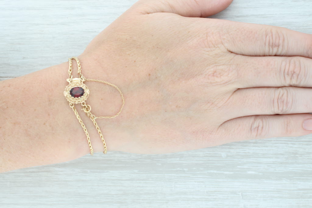 Light Gray 1.50ct Garnet Double Wheat Chain Slide Charm Bracelet 14k Gold Richard Glatter
