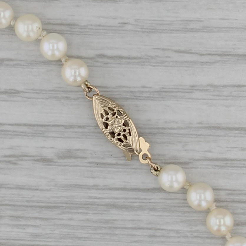Vintage Cultured Pearl Single Strand Bracelet 14k Gold 7.75" 5.1-5.3mm
