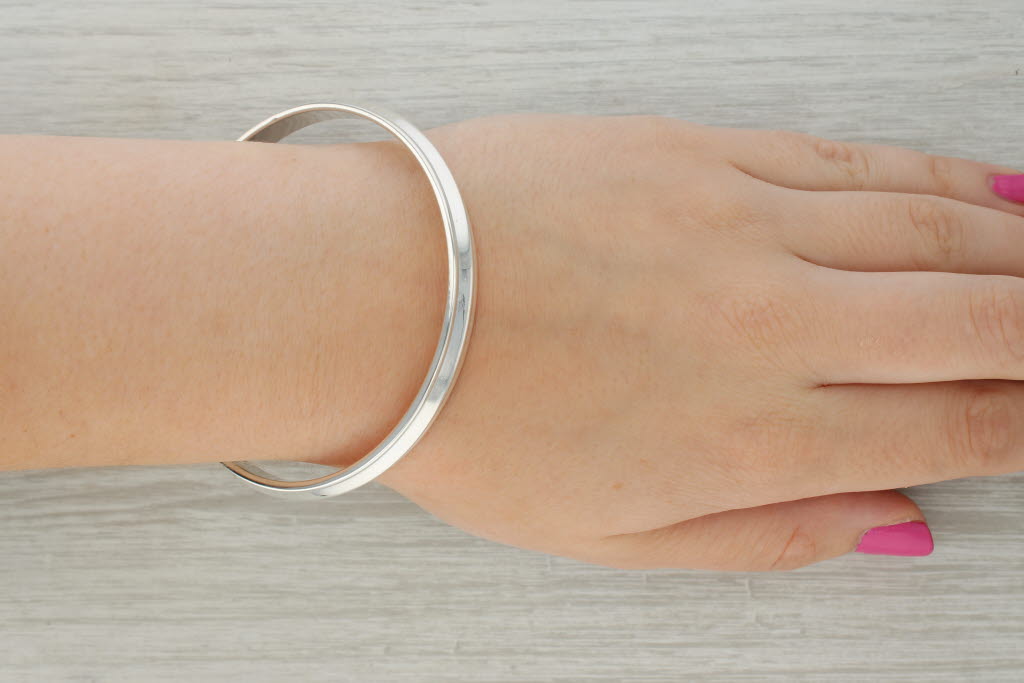 Tan Large Bangle Bracelet Sterling Silver Statement 8.75" 7.3mm