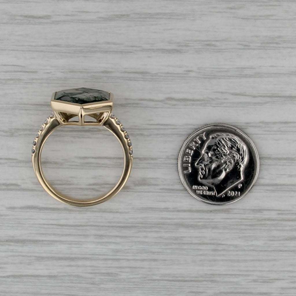 4.94ctw Moss Agate Moissanite Ring 14k Yellow Gold Size 7.75