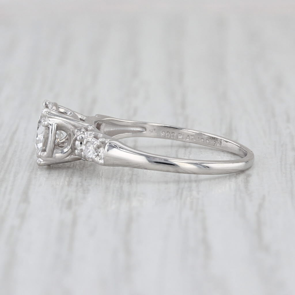 Vintage Round 0.64ctw Diamond Engagement Ring 900 Platinum Size 7.25