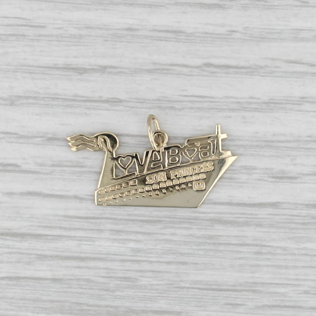 Viintage Love Boat Sun Princess Pendant 14k Yellow Gold Charm Travel Souvenir