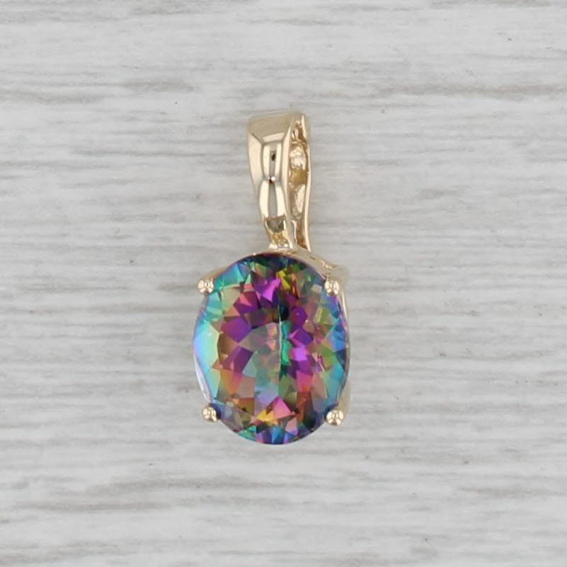 Gray 4.70ct Oval Mystic Topaz Solitaire Drop Pendant 14k Gold Enhancer Clip Bail