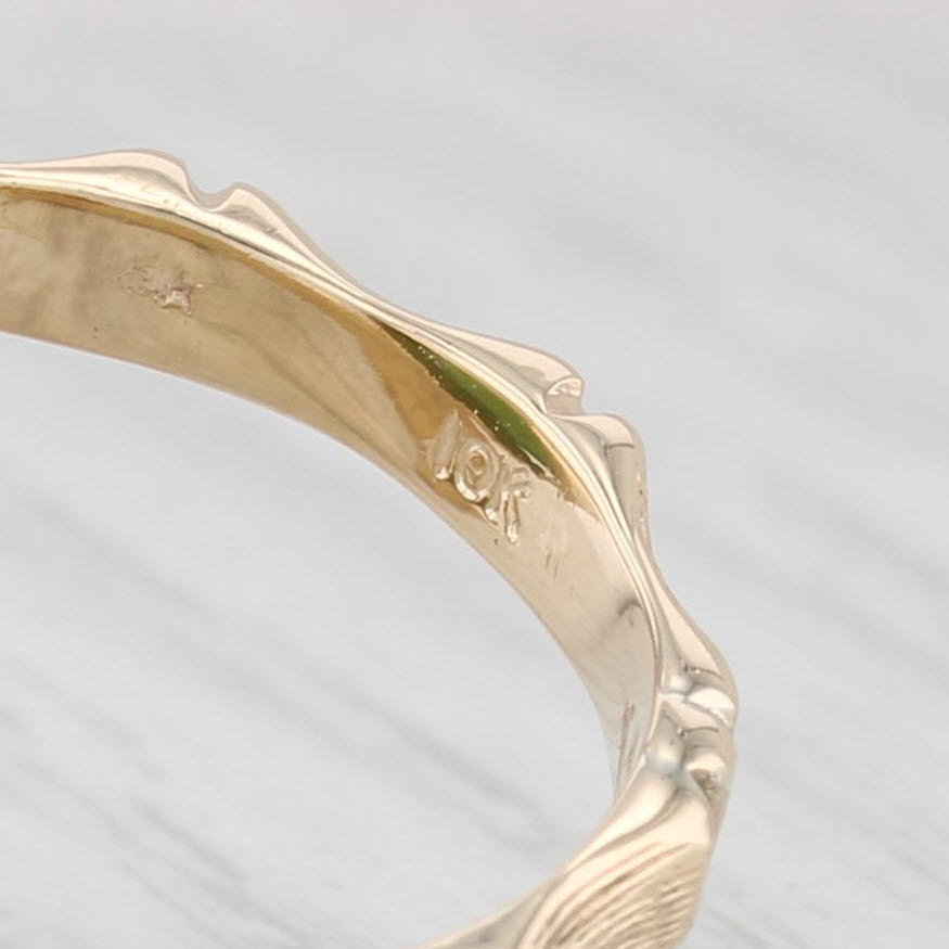 Light Gray Marquise Green Nephrite Jade Bamboo Ring 10k Yellow Gold Bypass Size 6.25