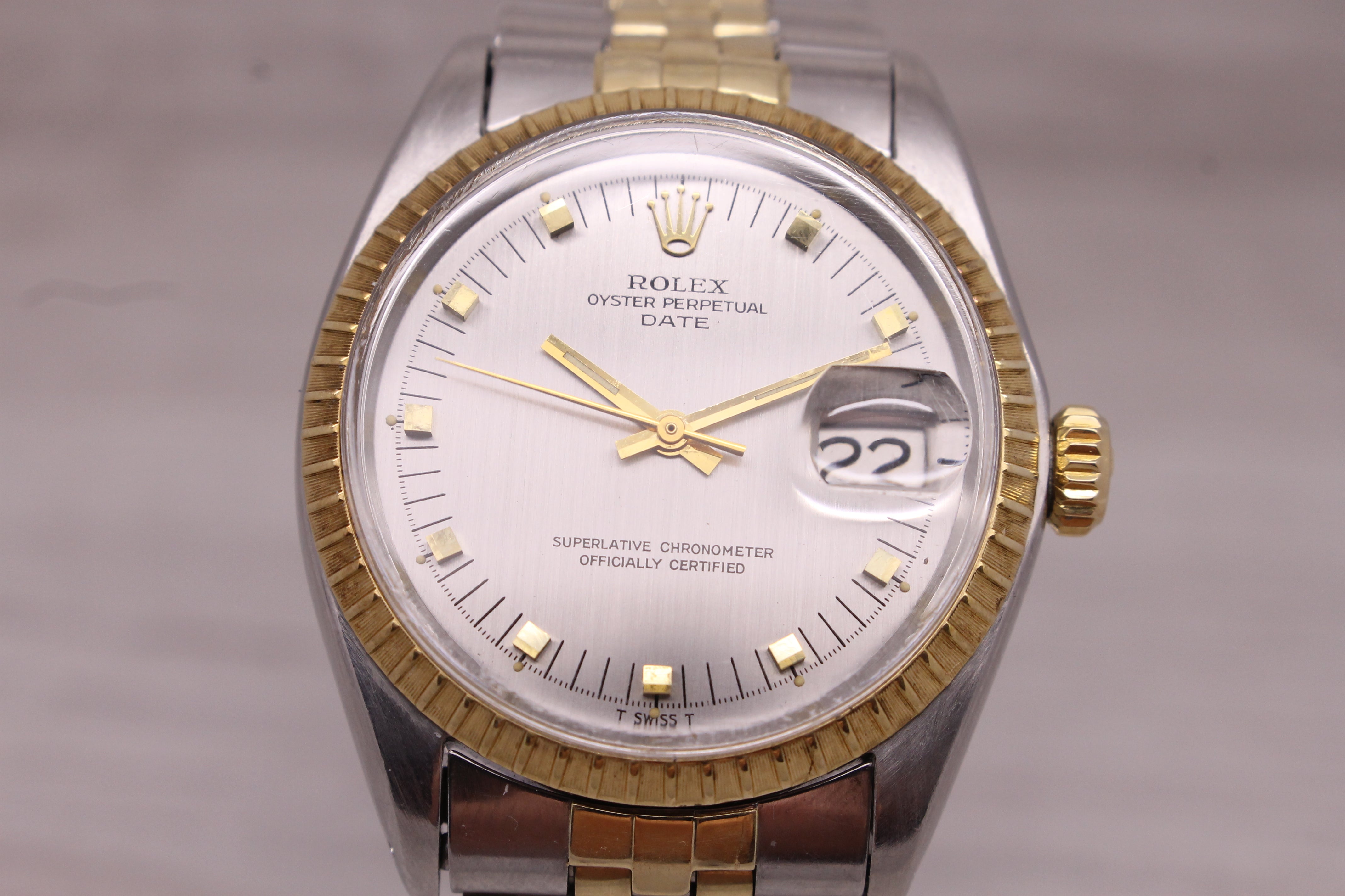 Vintage 1969 Rolex Date 1505 Mens 14k Steel Automatic Watch Jubilee w Box Papers
