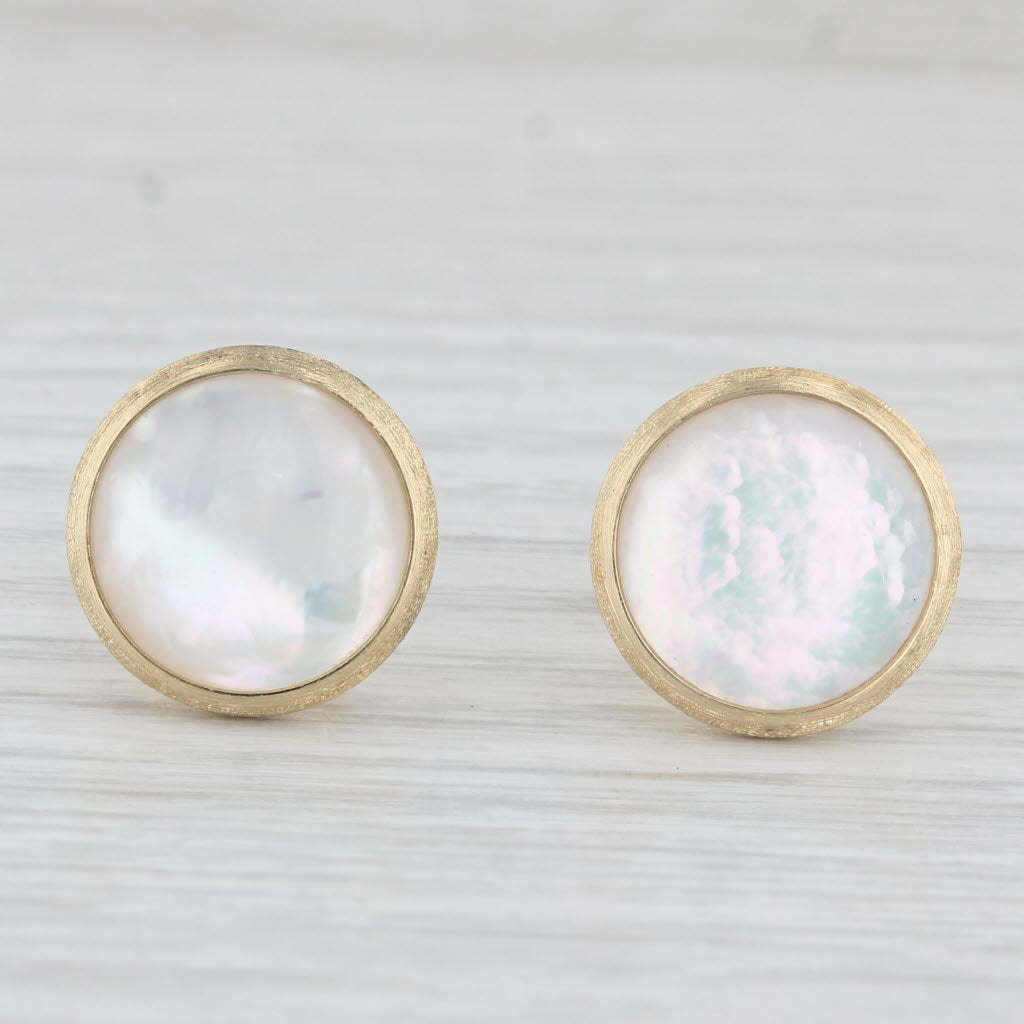 Light Gray Marco Bicego Jaipur Mother of Pearl Stud Earrings 18k Yellow Gold