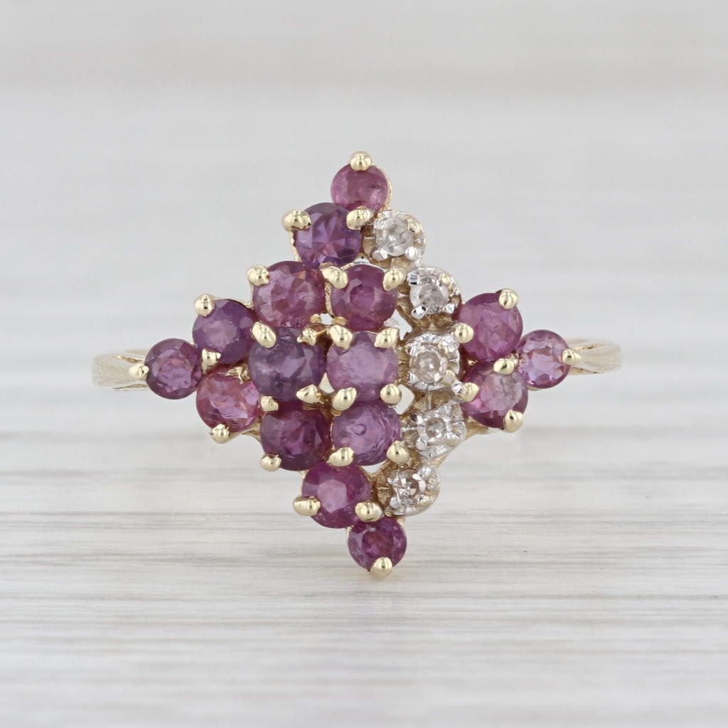 1.24ctw Pink Sapphire Diamond Cluster Ring 10k Yellow Gold Size 8