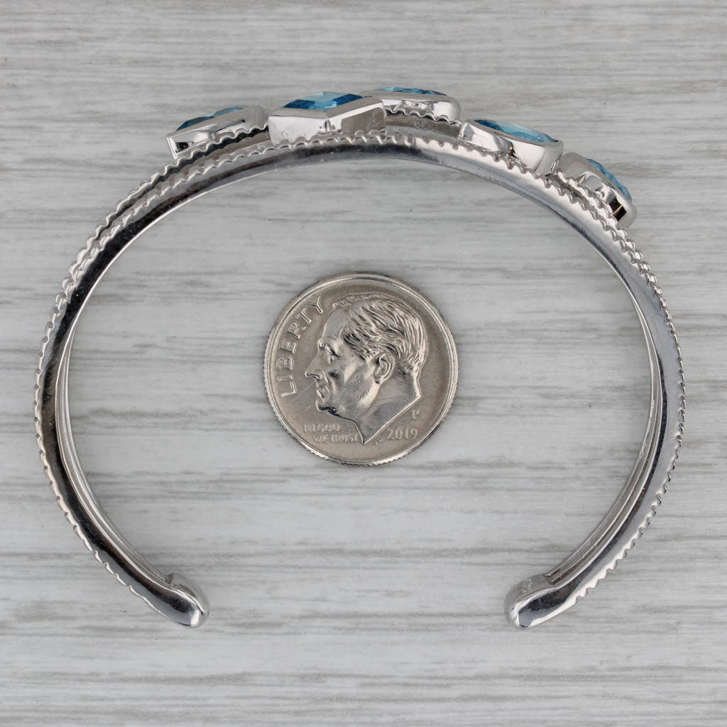 Dark Gray 8.38ctw Blue Topaz Cuff Bracelet 18k White Gold 6.25" Statement
