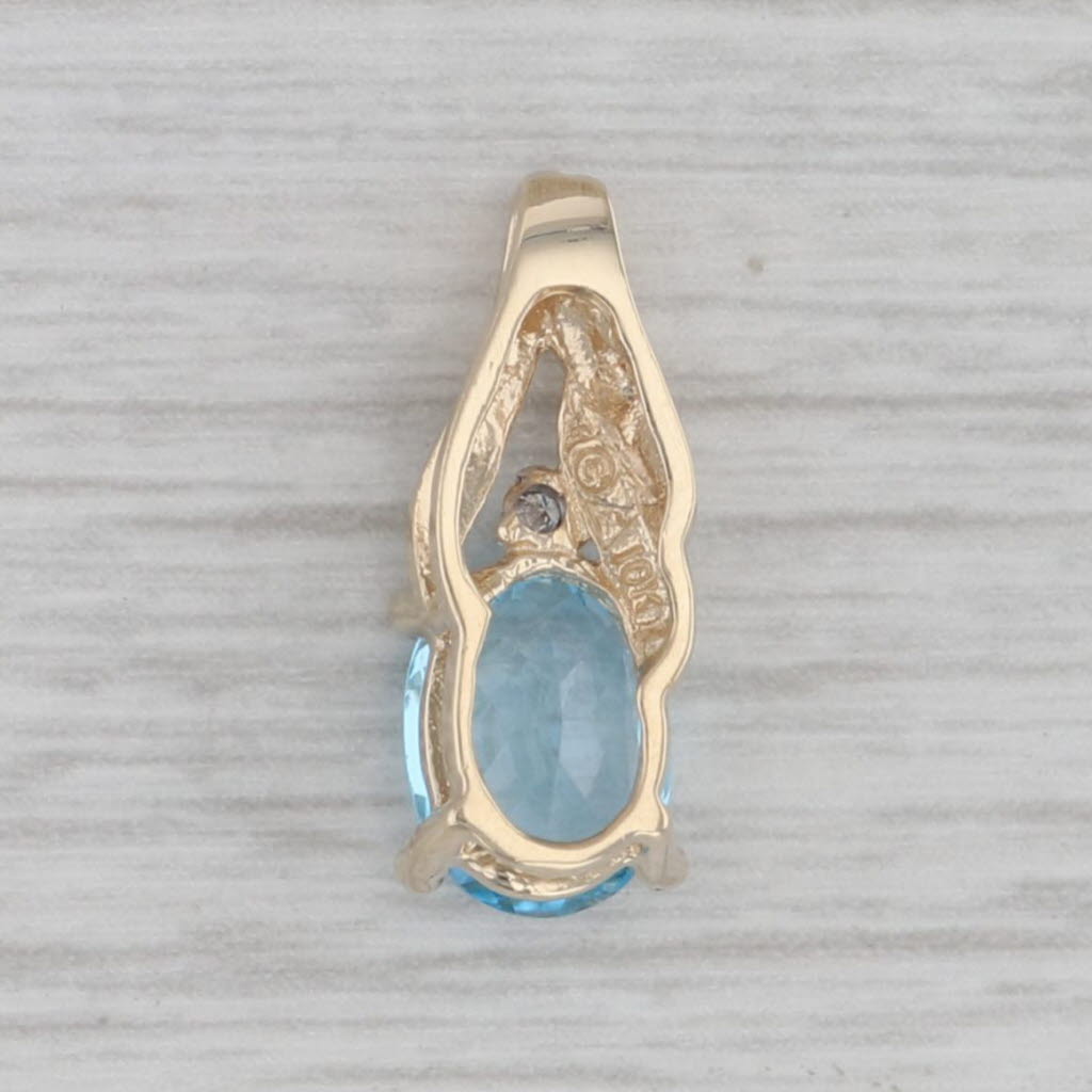 Gray 0.60ct Oval Blue Topaz Small Drop Pendant 10k Yellow Gold Diamond Accent