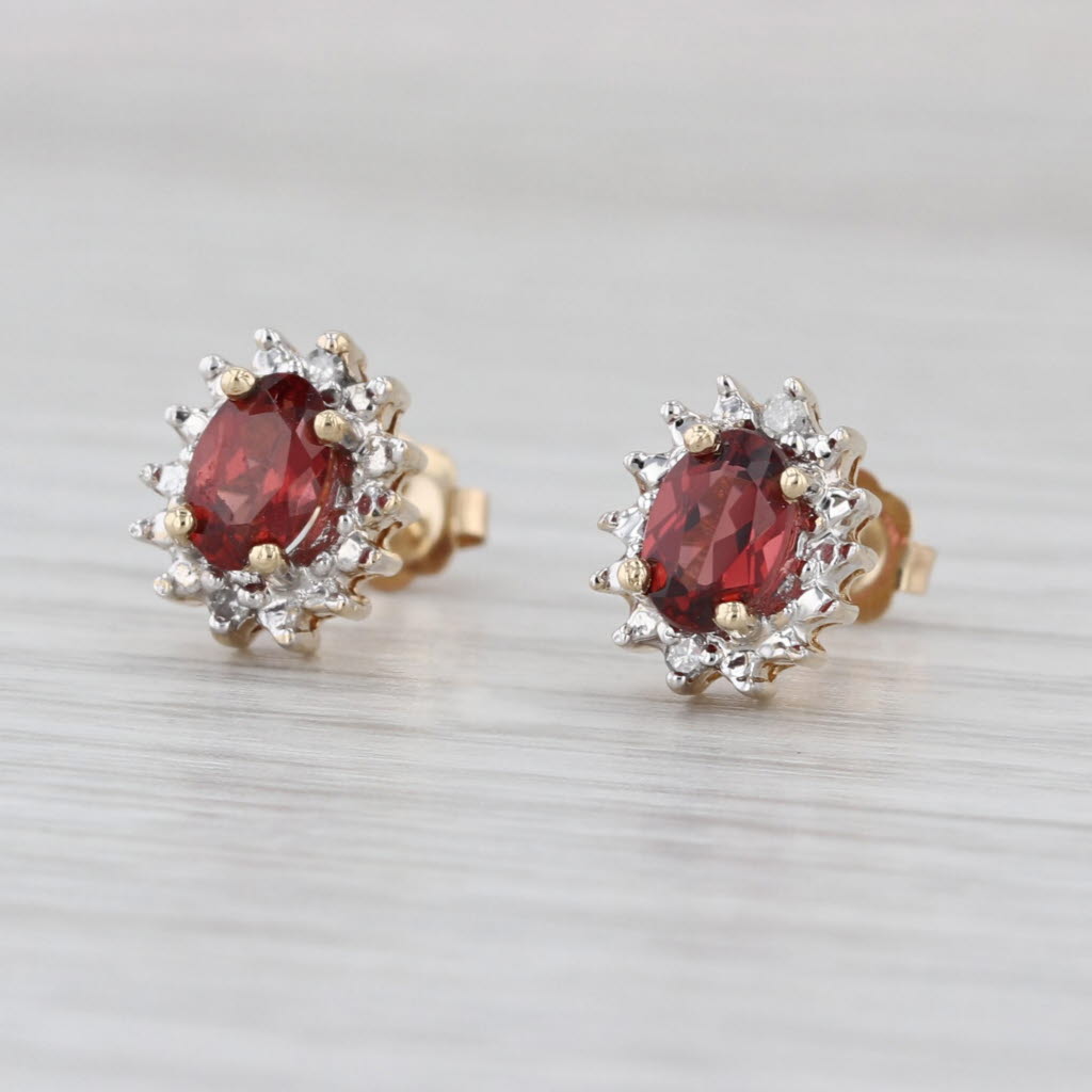 1.12ctw Garnet Diamond Halo Stud Earrings 14k Yellow Gold Studs