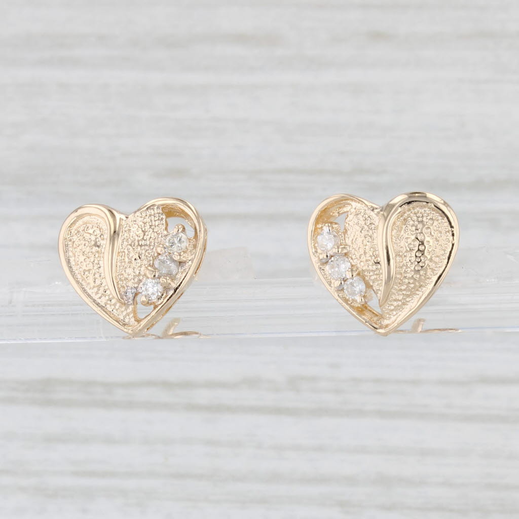Light Gray Diamond Accented Heart Stud Earrings 14k Yellow Gold