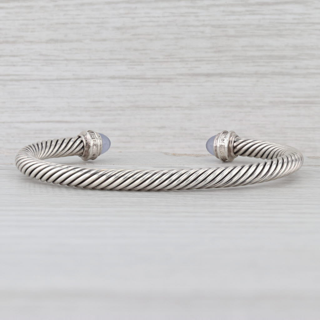 David Yurman Chalcedony Diamond Cuff Bracelet Sterling Silver 7" 5mm