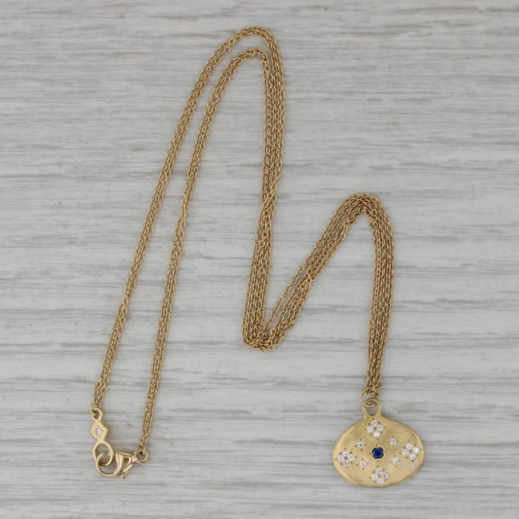 0.10ctw Sapphire Diamond Pendant Necklace 18k Yellow Gold 16.25" Cable Chain