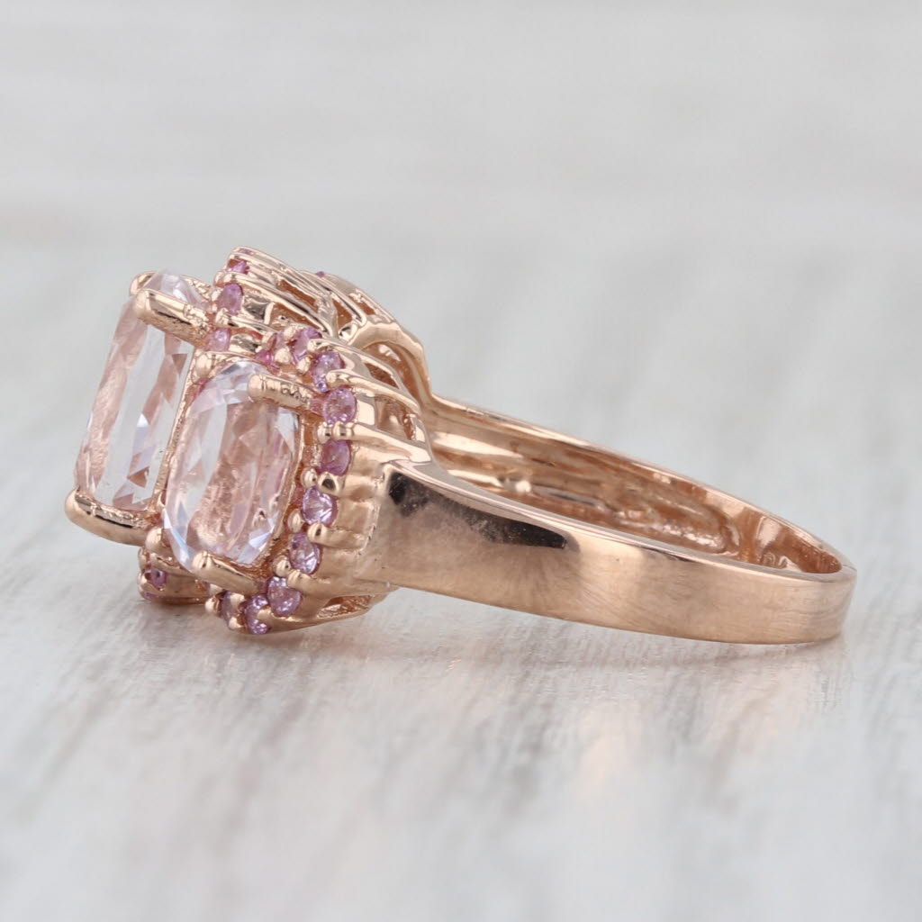 5ctw Pink Oval Kunznite Sapphire Halo 3-Stone Ring 10k Rose Gold Size 7.75