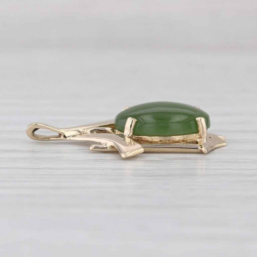Green Nephrite Jade Pendant 14k Yellow Gold Oval Cabochon Solitaire
