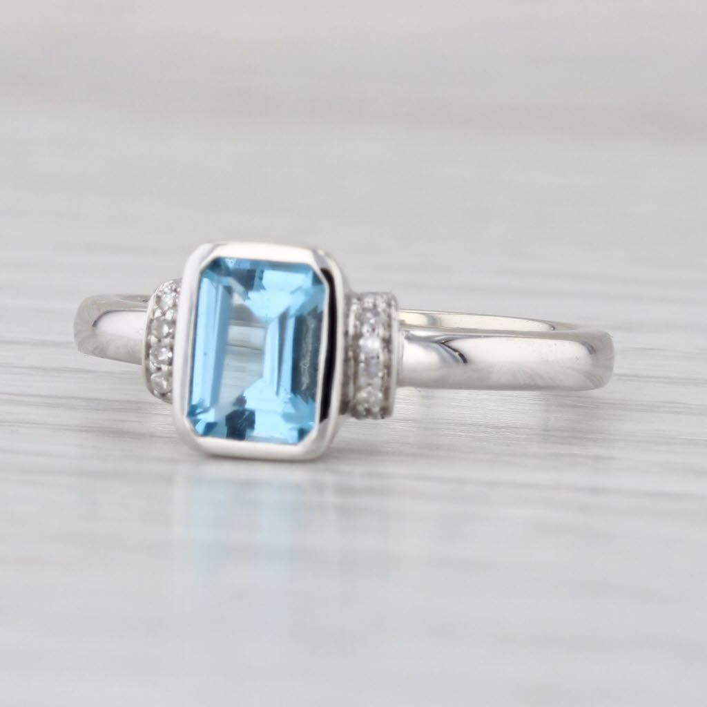 1.34ctw Emerald Cut Blue Topaz Diamond Ring 10k White Gold Size 7.25