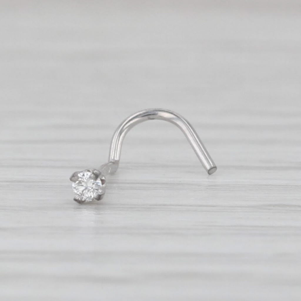 New Diamond Nose Piercing Stud 14k White Gold Round Solitaire Curved Post 4