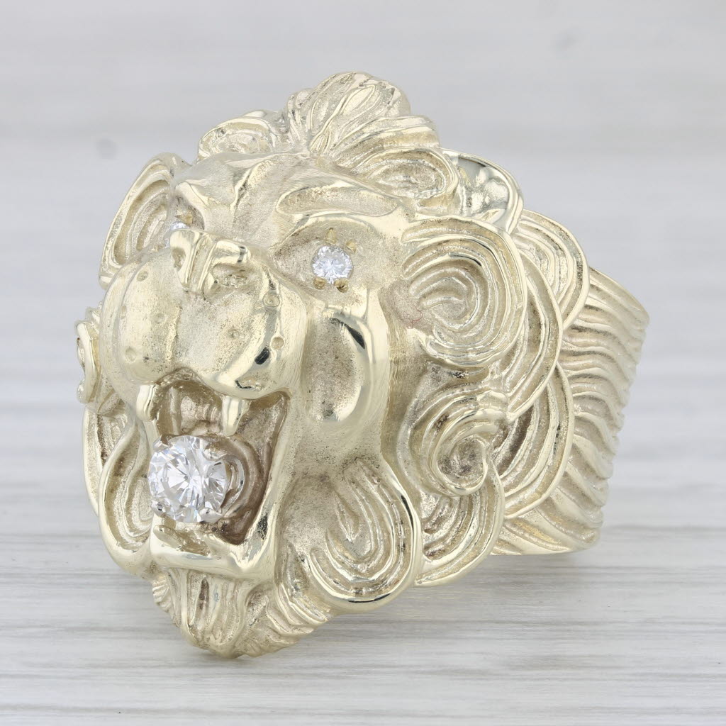 Gray 0.29ctw Diamond Roaring Lion Ring 14k Yellow Gold Size 10