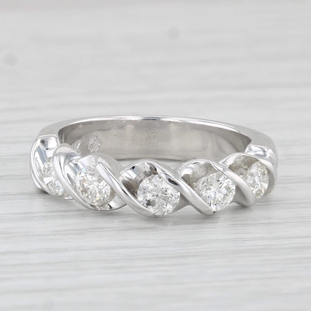 Light Gray 0.90ctw Diamond Wedding Anniversary Ring 14k White Gold Size 7 Stackable