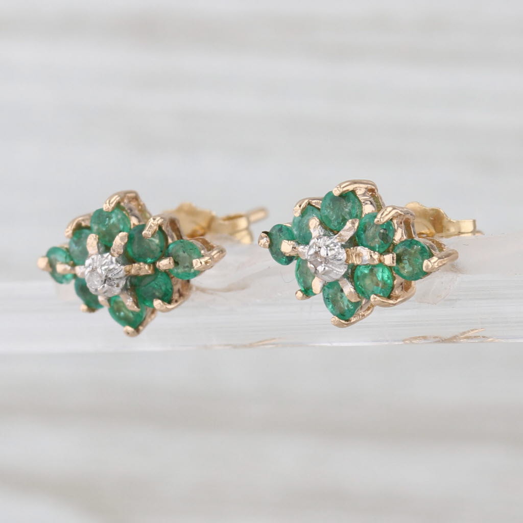 0.50ctw Emerald Diamond Cluster Stud Earrings 14k Yellow Gold Studs