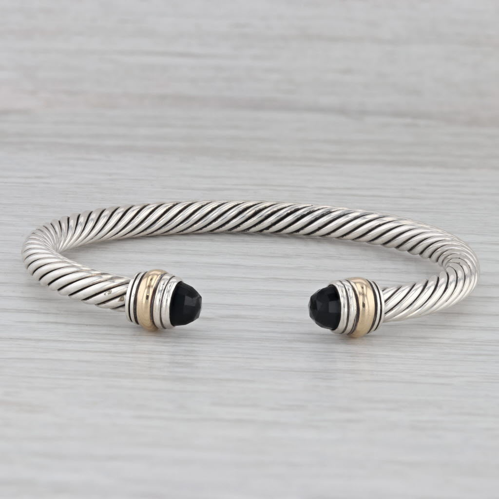 Gray David Yurman Onyx Cable Cuff Bracelet 6" 5mm Sterling Silver 14k Yellow Gold