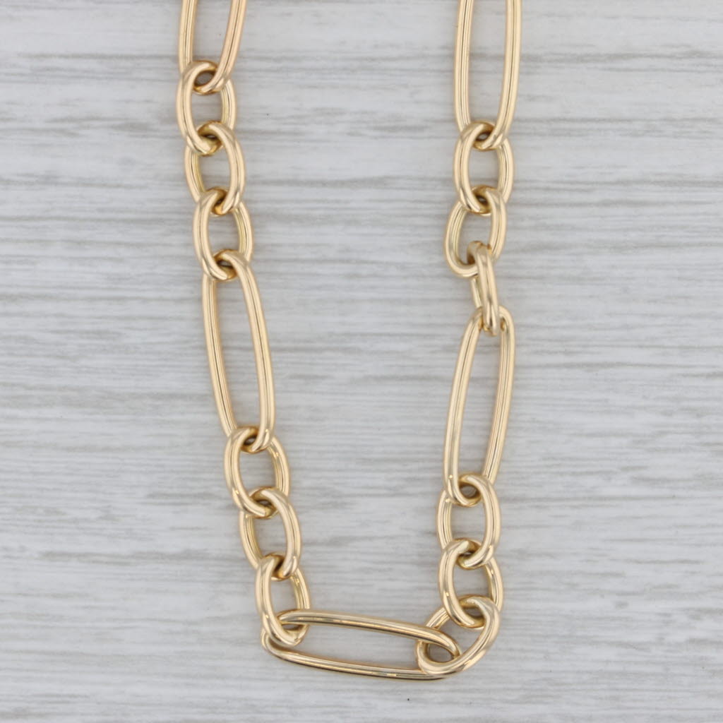 Gray New Roberto Coin Alternating Oval Link Cable Chain Necklace 18k Gold 18" 6.6mm