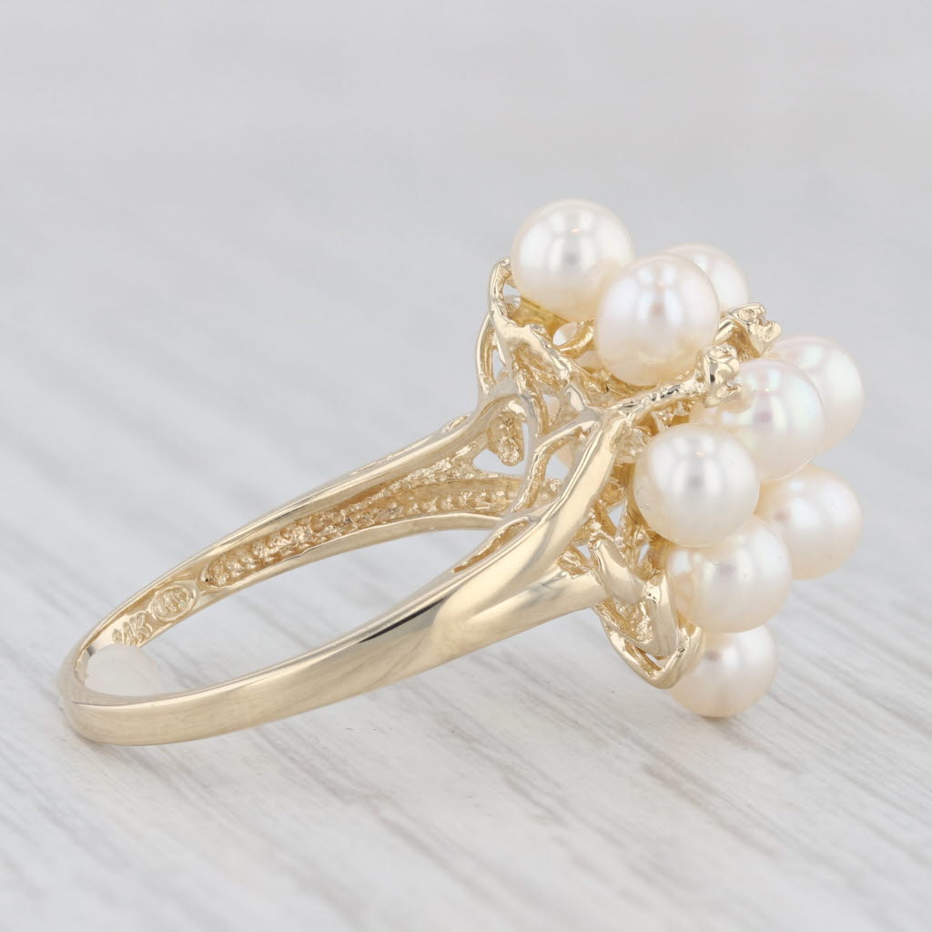 Light Gray Cultured Pearl Diamond Cluster Ring 14k Yellow Gold Size 9.25 Cocktail